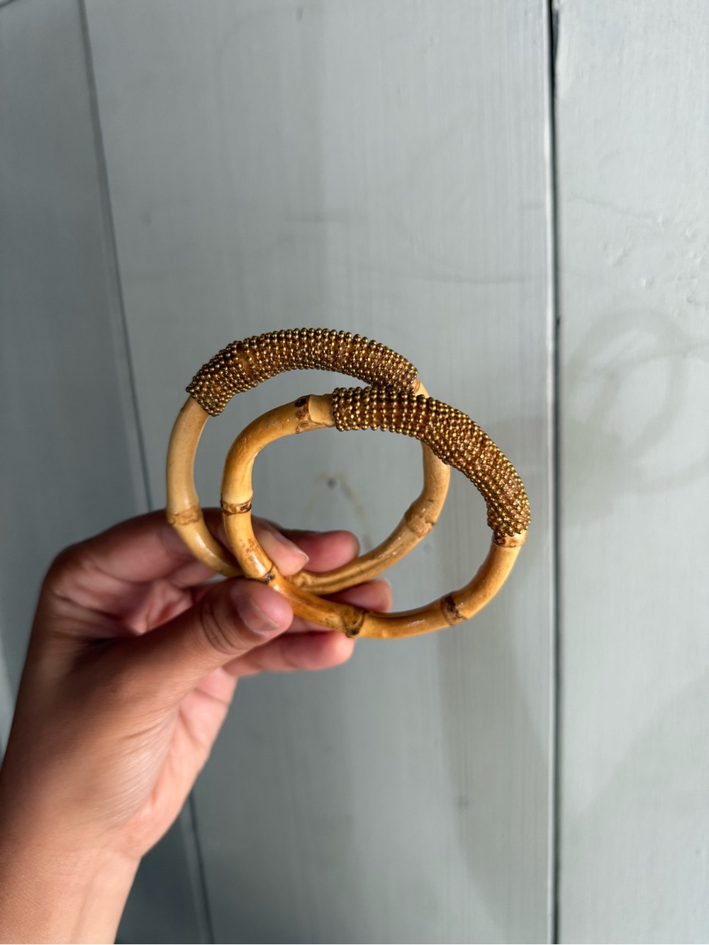 Vintage Gold Beaded Bamboo Bangles
